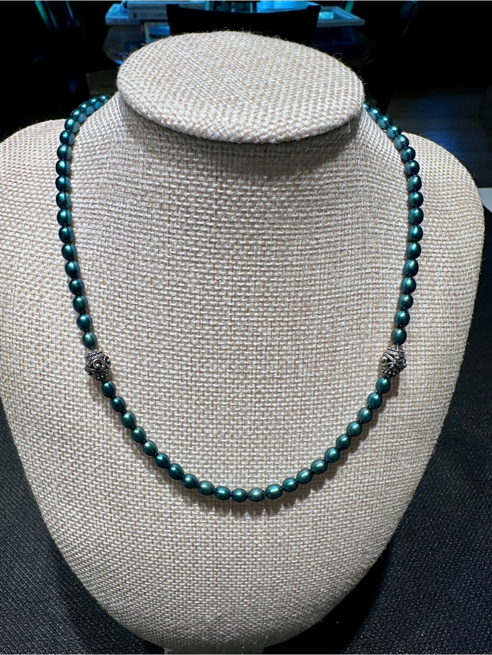 Barbara Bixby Peacock Pearl Necklace with Filagree Sterling Station Accents